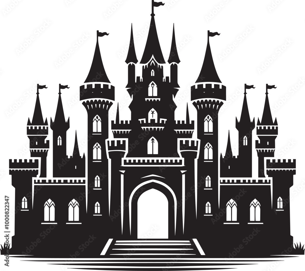 Obraz premium Ancient Castle silhouette vector illustration isolated on a white background