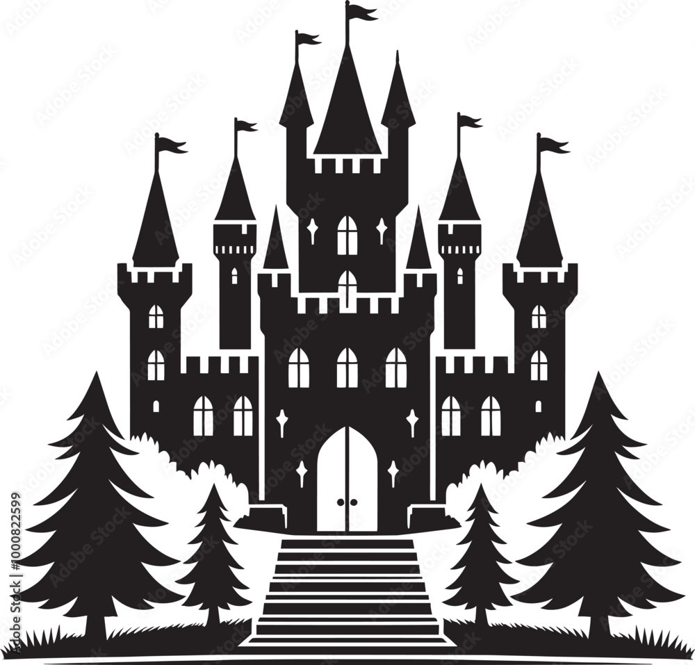 Obraz premium Ancient Castle silhouette vector illustration isolated on a white background