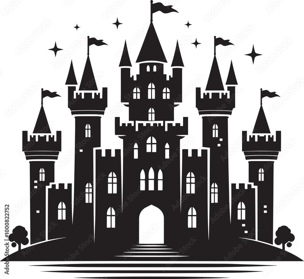 Fototapeta premium Ancient Castle silhouette vector illustration isolated on a white background