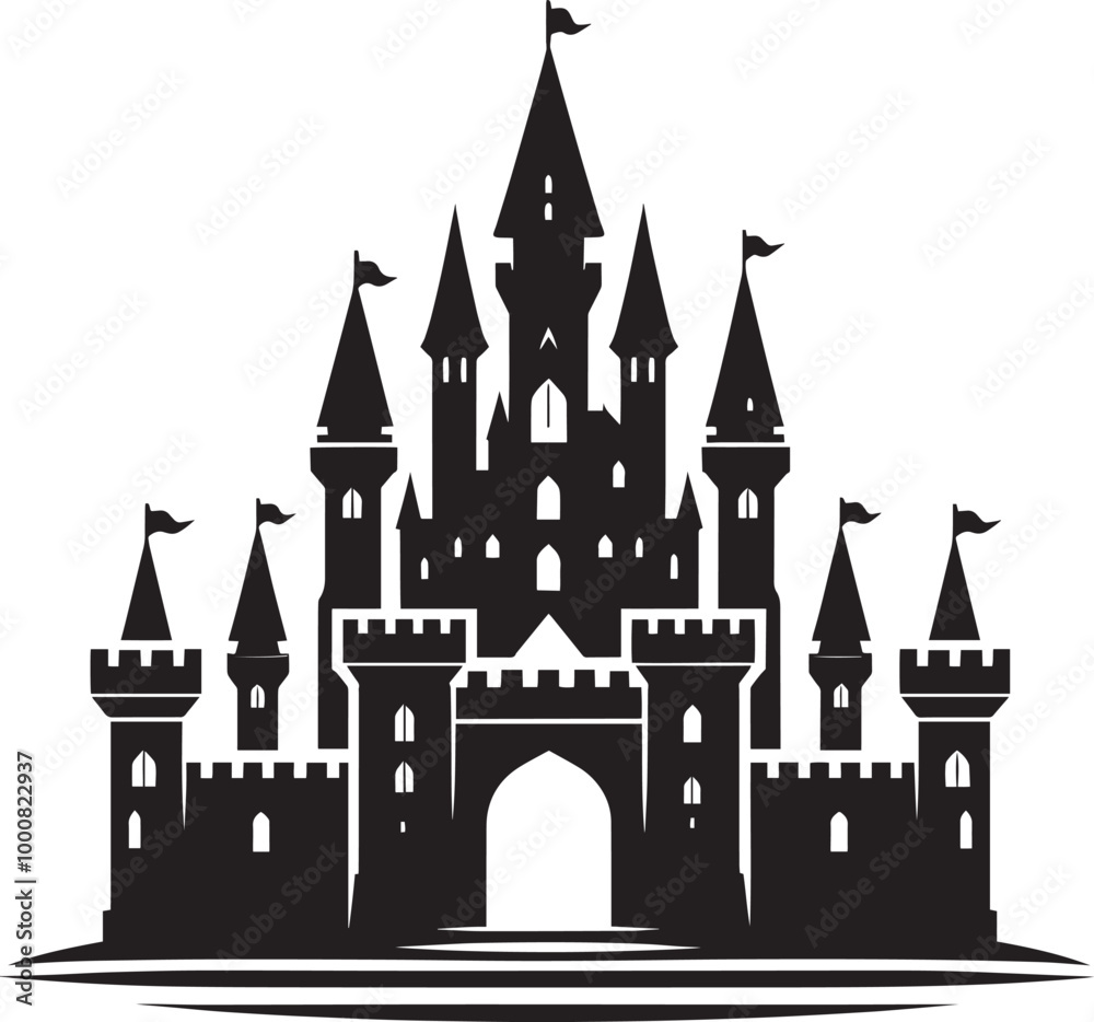 Obraz premium Ancient Castle silhouette vector illustration isolated on a white background