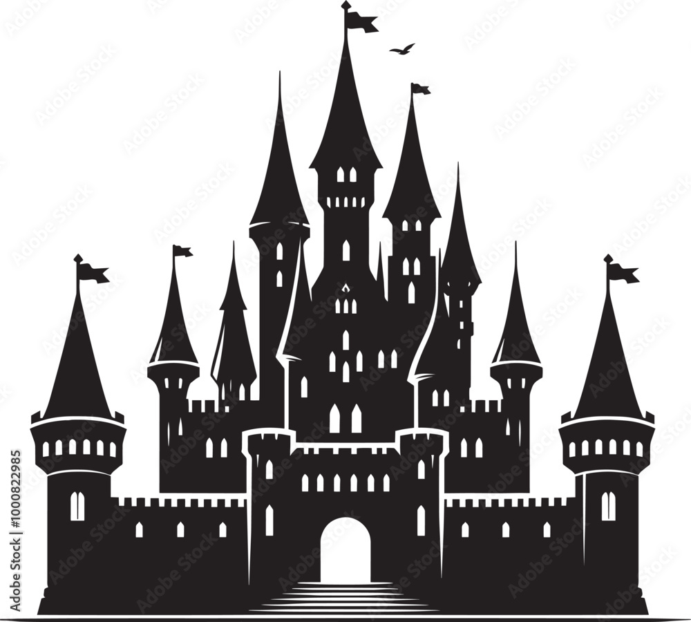 Fototapeta premium Ancient Castle silhouette vector illustration isolated on a white background