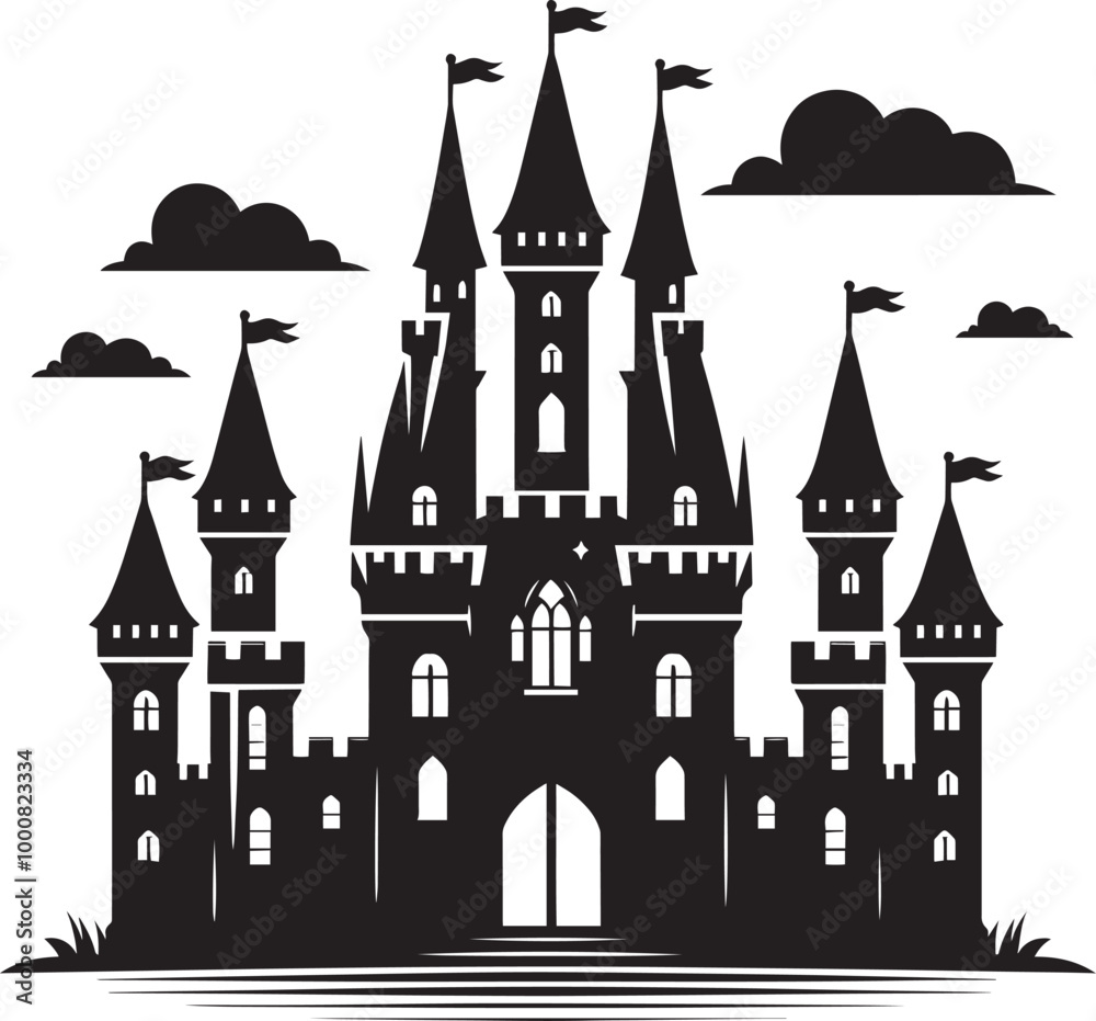 Obraz premium Ancient Castle silhouette vector illustration isolated on a white background
