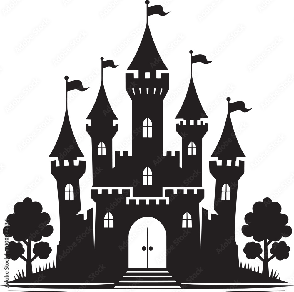 Obraz premium Ancient Castle silhouette vector illustration isolated on a white background
