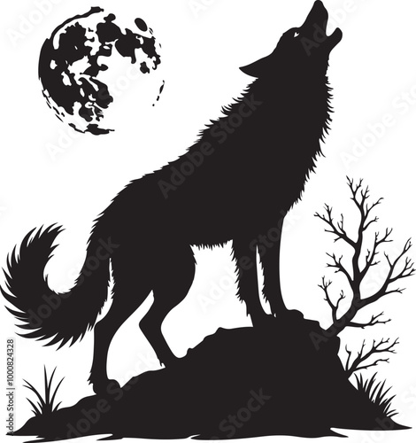 Silhouette of a werewolf howling at the moon