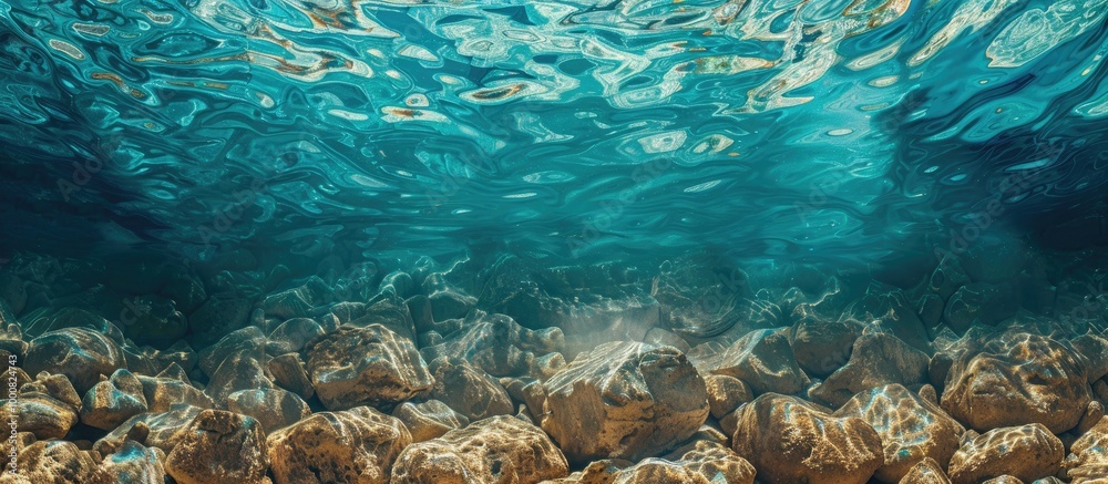 Fototapeta premium Abstract Sea Background View On Ripple Surface Of Water Stone Bottom Underwater
