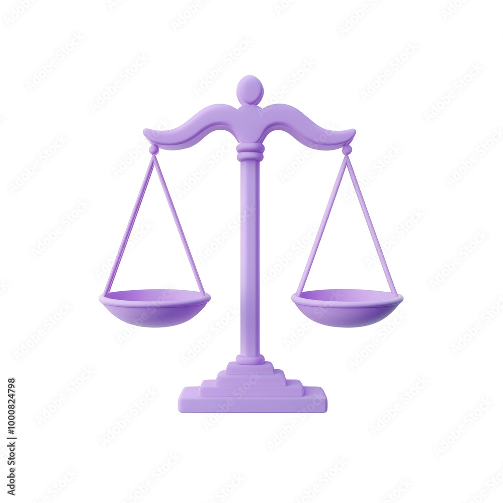 Professional 3D Purple Justice Scale Icon on White Background for Legal Services and Balance Concepts Professional 3D Purple Justice Scale Icon on White Background for Legal Services and Balance Concepts
