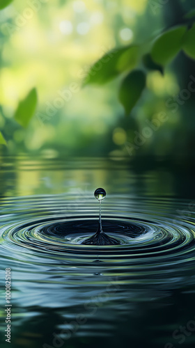 Ripples from water drop on calm lake