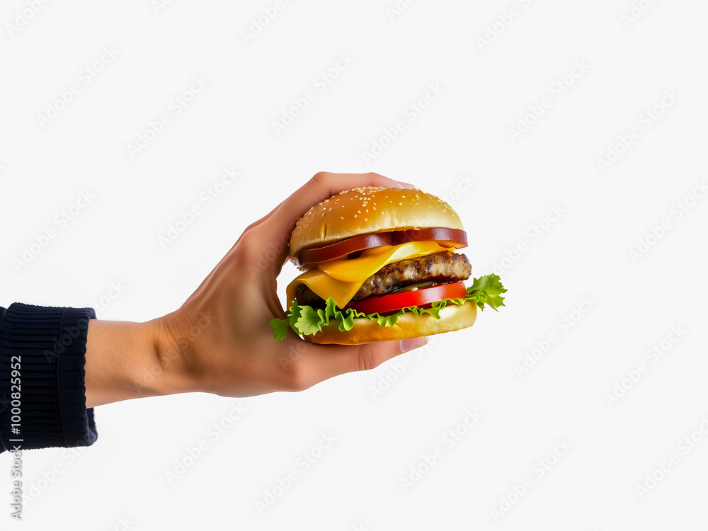 hand holding a hamburger isolate on white background hand holding a hamburger isolate on white background