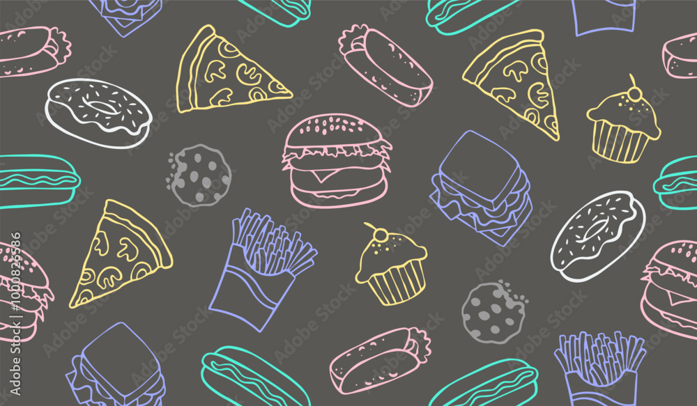 Cute fast food pattern background vector design Cute fast food pattern background vector design