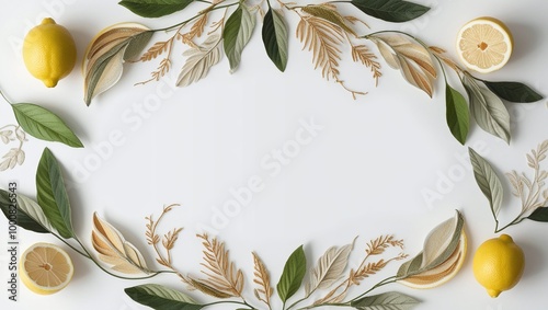 Beautiful olive branch frame with vibrant flowers, perfect for nature-inspired design or summer decoration