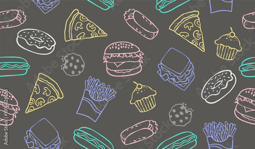 Cute fast food pattern background vector design