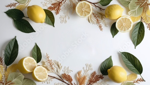 Beautiful olive branch frame with vibrant flowers, perfect for nature-inspired design or summer decoration