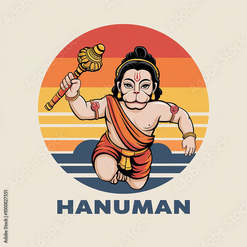 3D Stylized Illustration of Hanuman with Mace at Sunrise photo