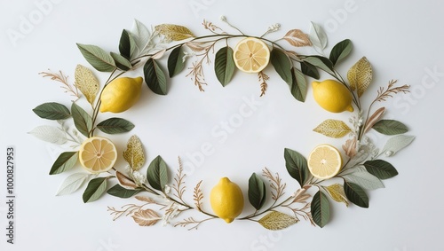 Beautiful olive branch frame with vibrant flowers, perfect for nature-inspired design or summer decoration