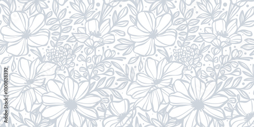 Elegant white flower pattern background, floral print banner design, beutiful spring background design