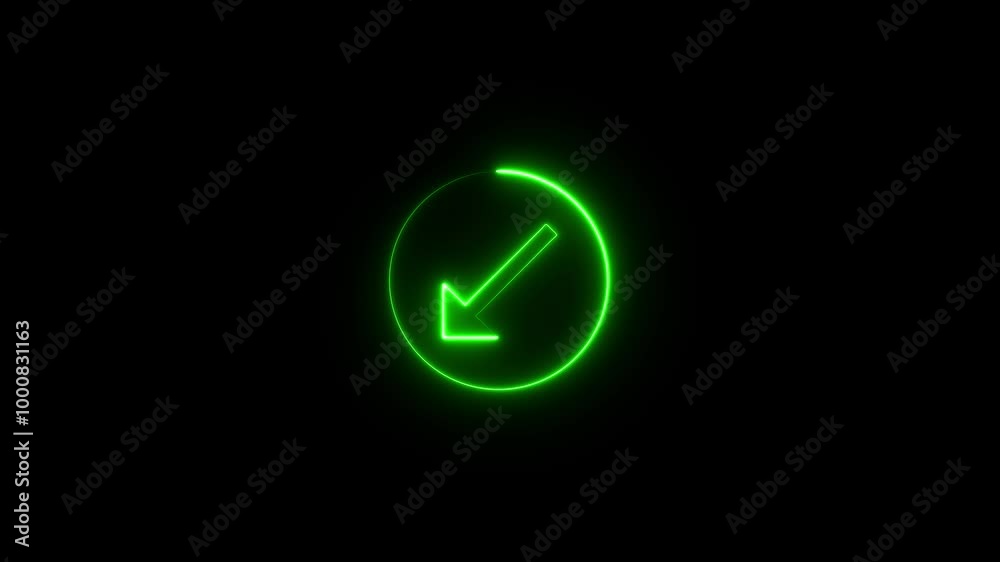 Abstract glowing neon business graph down arrow with percentage. click here motion graphic animation. Abstract glowing neon business graph down arrow with percentage. click here motion graphic animation.