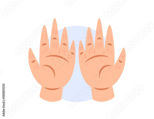 wrinkled palm illustration. wrinkled hands. wrinkled palms due to prolonged exposure to water or dehydration. condition and skin. health. flat style illustration. elements