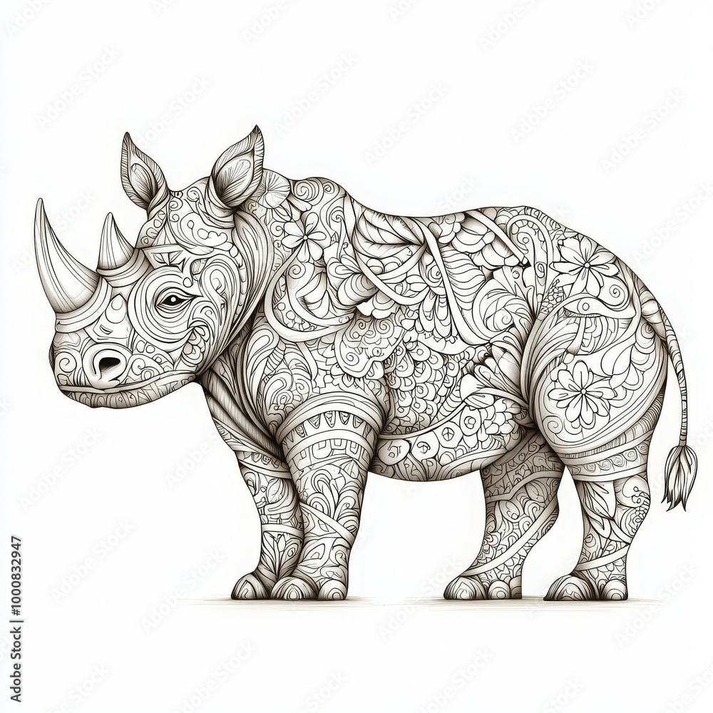 Fototapeta premium Intricate Line Art of a Rhinoceros Coloring