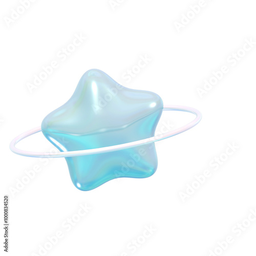 Glossy Y2K-Inspired Blue Ocean 3D star