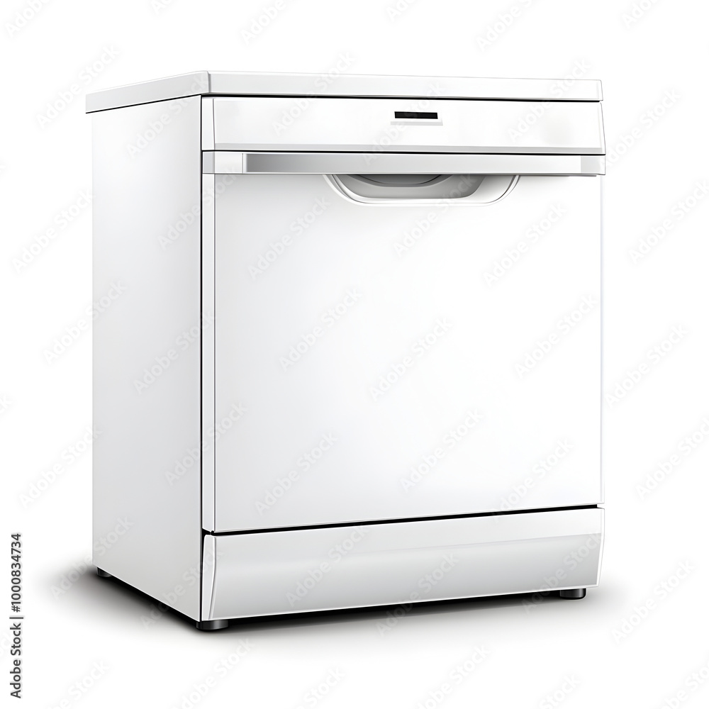 Pristine Stainless Steel Dishwasher with Sleek Controls on White Background Pristine Stainless Steel Dishwasher with Sleek Controls on White Background