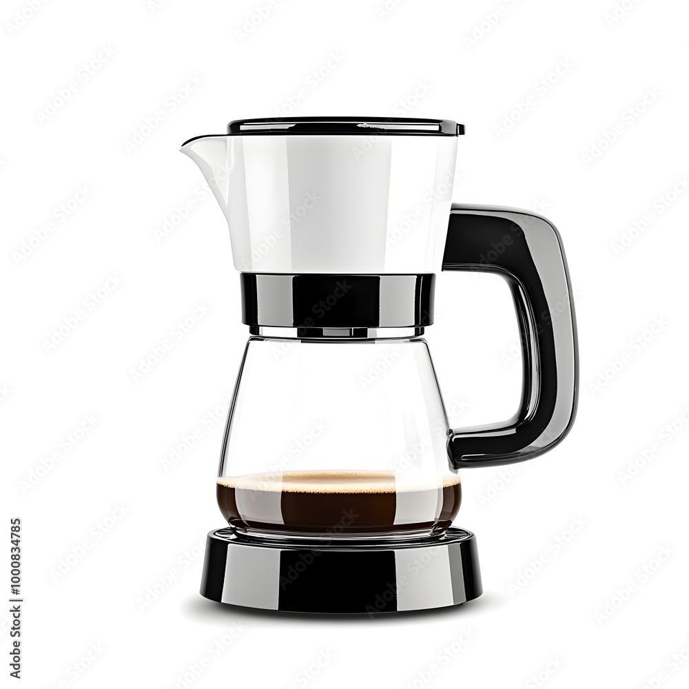 Sleek and Sophisticated Coffee Maker with Glass Carafe and Stainless Steel Accents Isolated on White Background