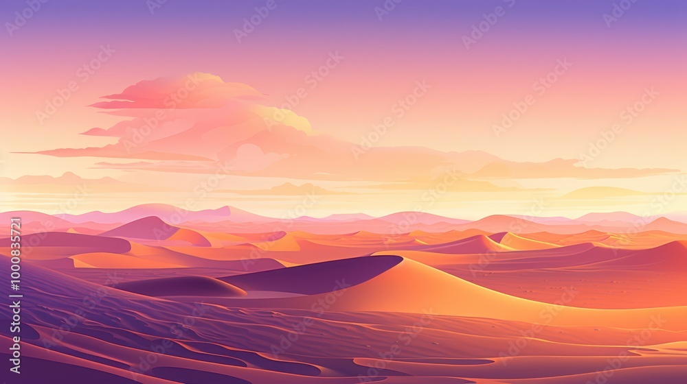 A Vivid Sunset Over Sand Dunes in a Desert Landscape A Vivid Sunset Over Sand Dunes in a Desert Landscape