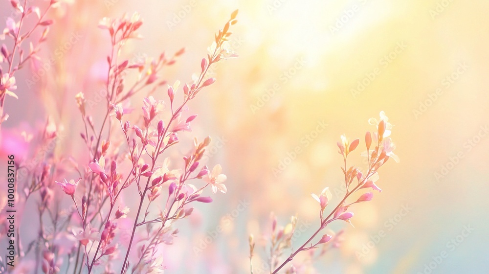 Fototapeta premium Delicate Pink Flowers in Soft Light Background