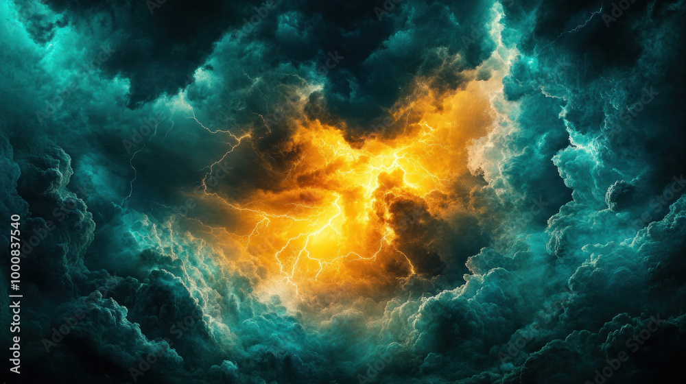 A web of lightning bolts cutting through a dark sky, dramatic clouds adding to the intensity of the storm power A web of lightning bolts cutting through a dark sky, dramatic clouds adding to the intensity of the storm power