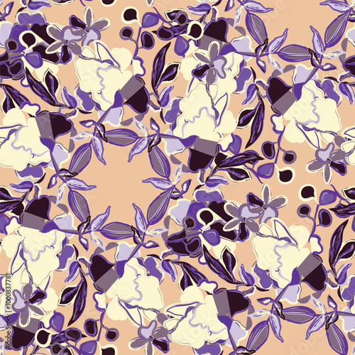 Delicate pastel light floral pattern with paint strokes. Vector illustration