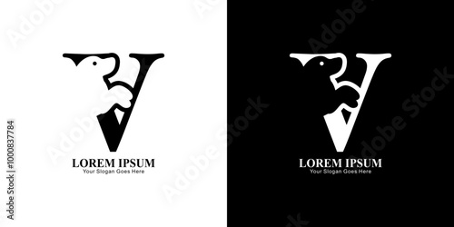 Dog logo design combined with the letter V 