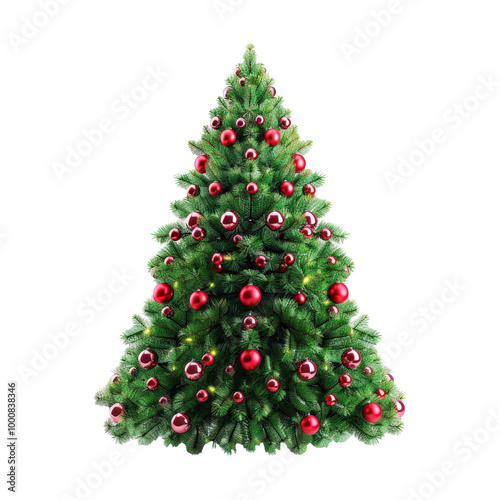 Festively Decorated Christmas Tree in 3D Design Isolate on a White Background Transparent Background