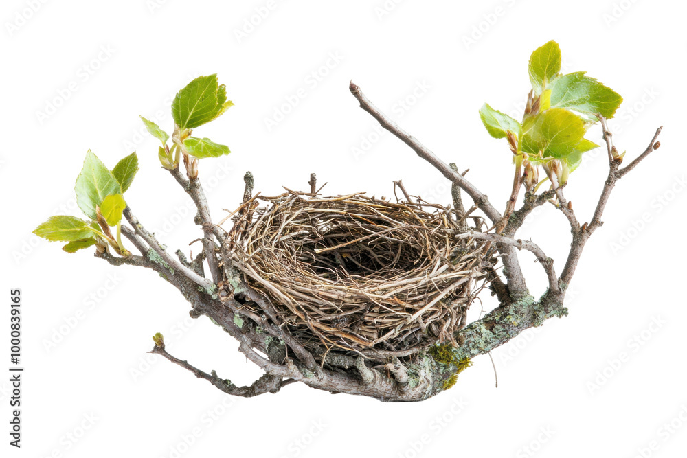 Nest made from twigs with fresh green leaves. Transparent background png. Nest made from twigs with fresh green leaves. Transparent background png.