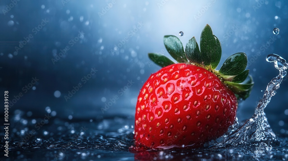 Fresh strawberry with splashing water on a dark background Fresh strawberry with splashing water on a dark background