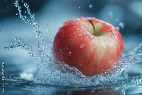 Fresh apple splashing in water, white isolate background