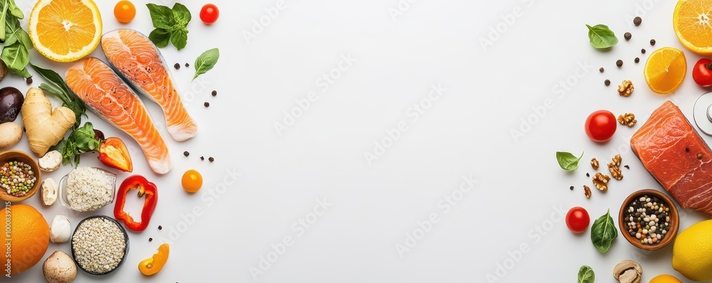 Fresh ingredients arranged on a white isolate background. Fresh ingredients arranged on a white isolate background.
