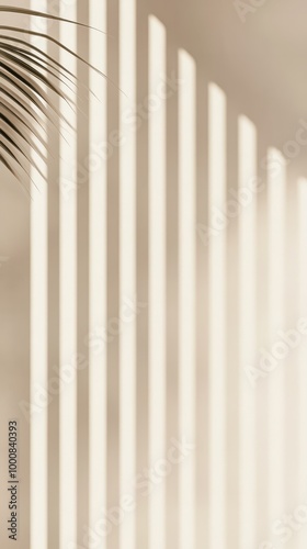 Sunlit Stripes: Minimalist abstract image featuring sunbeams filtering through blinds, creating a geometric pattern of light and shadow. 