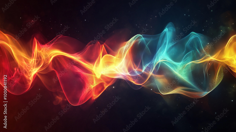 Naklejka premium Wizualizacja energii w postaci kolorowych fal i linii, które płyną przez tło, tworząc wrażenie nieskończonego ruchu. 