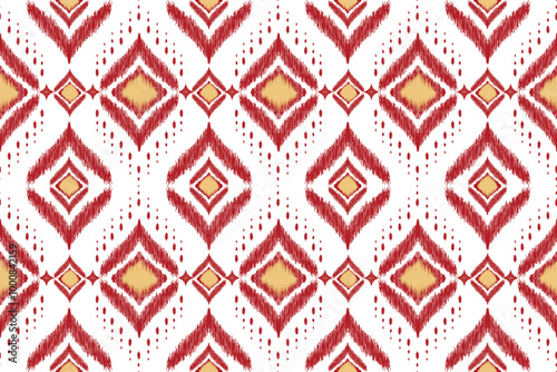 ikat red abstract ethnic art. Seamless pattern in tribal, folk and mexican embroidery. Aztec geometric art print. Designed for carpets, wallpapers, wrapping, fabrics, clothing.