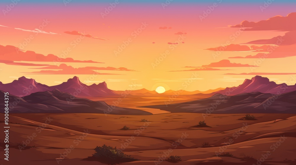 Sunset Over a Mountain Range with a Winding River Sunset Over a Mountain Range with a Winding River