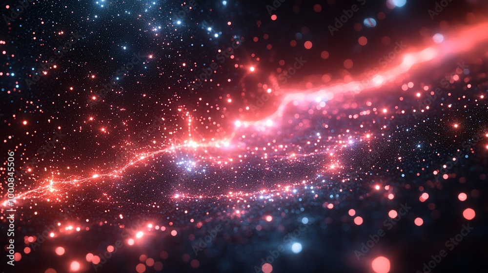 Abstract cosmic background with red and blue glowing particles. Abstract cosmic background with red and blue glowing particles.