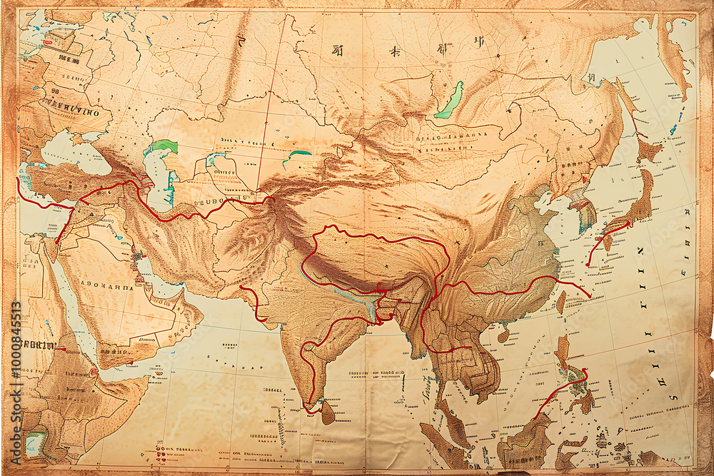 Naklejka premium シルクロードを示す地図
