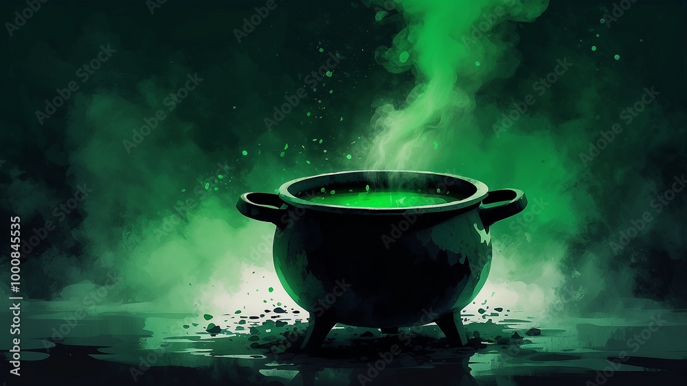 Witches' Brew in Cauldron, Green Potion Witches' Brew in Cauldron, Green Potion