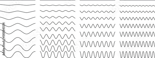 Wavy Vector Horizontal Lines Set Isolated on a white background. Vector design element.