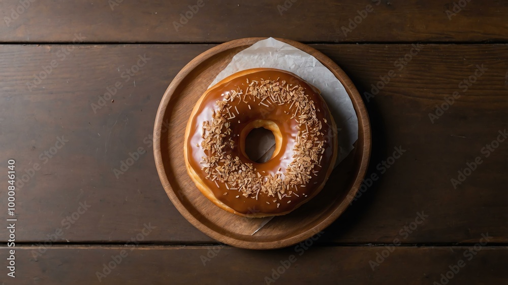 appetizing maple bar donut on wooden plate flat lay aesthetic setup for ads