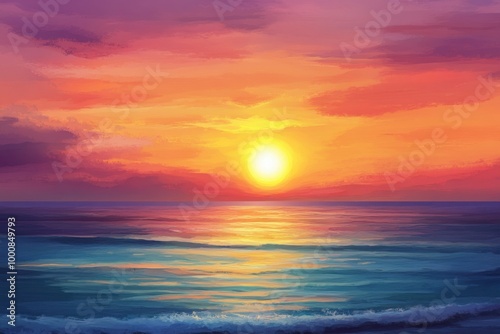 Vibrant Sunset Over Ocean With Colorful Sky and Calm Water.