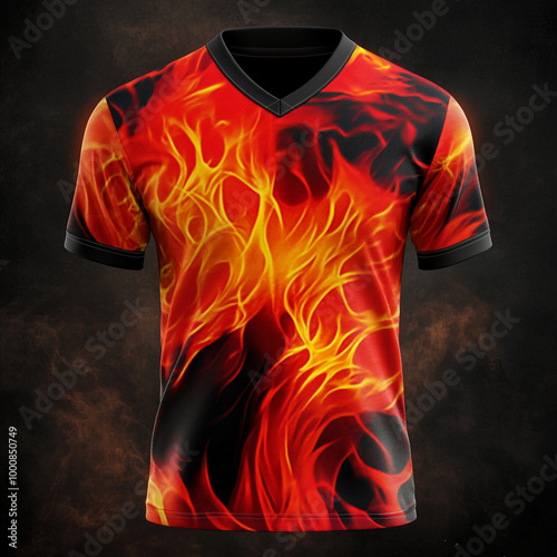 Jersey design template with fiery texture background. 