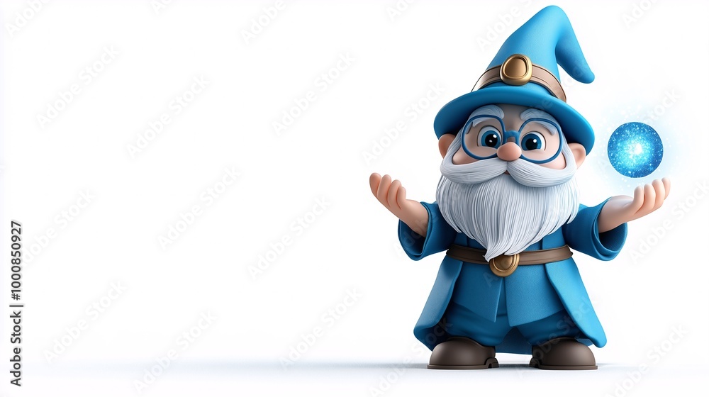 Mystical Cartoon Wizard Casting a Spell on White Background Mystical Cartoon Wizard Casting a Spell on White Background
