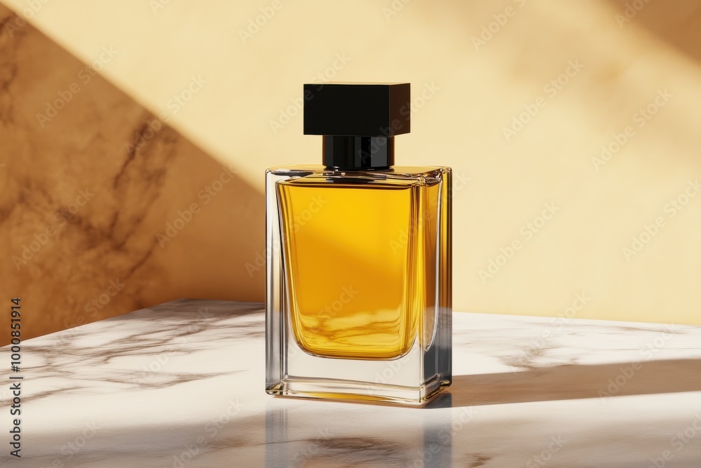 Elegant perfume bottle basking in warm sunlight Elegant perfume bottle basking in warm sunlight