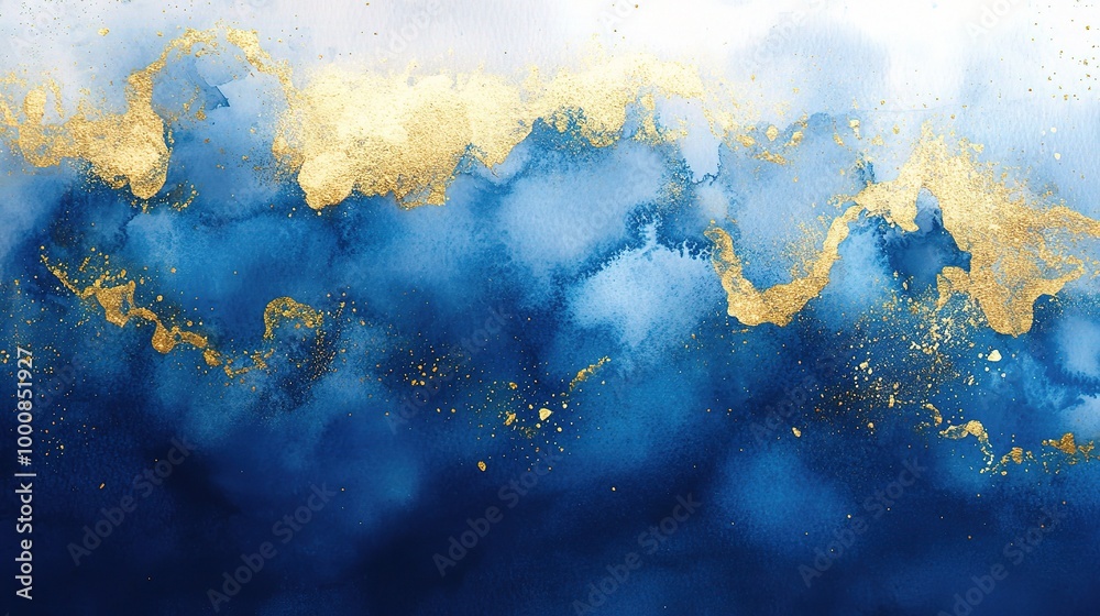 Obraz premium Elegant Blue and Gold Abstract Waves Art