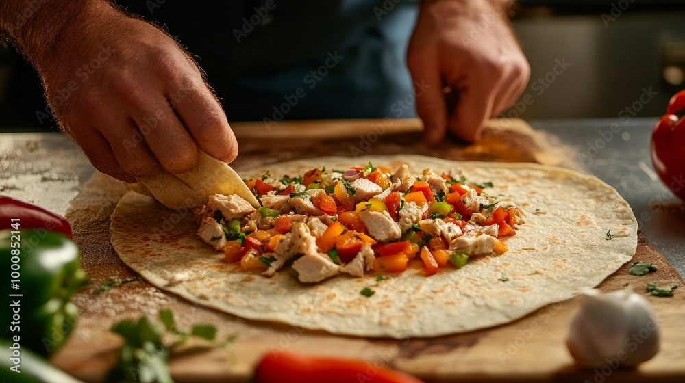 Cooking Series: Tortilla with Chicken and Bell Pepper.